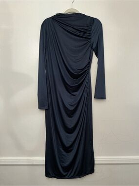 H&M Long Sleeve Draped Navy Midi Dress